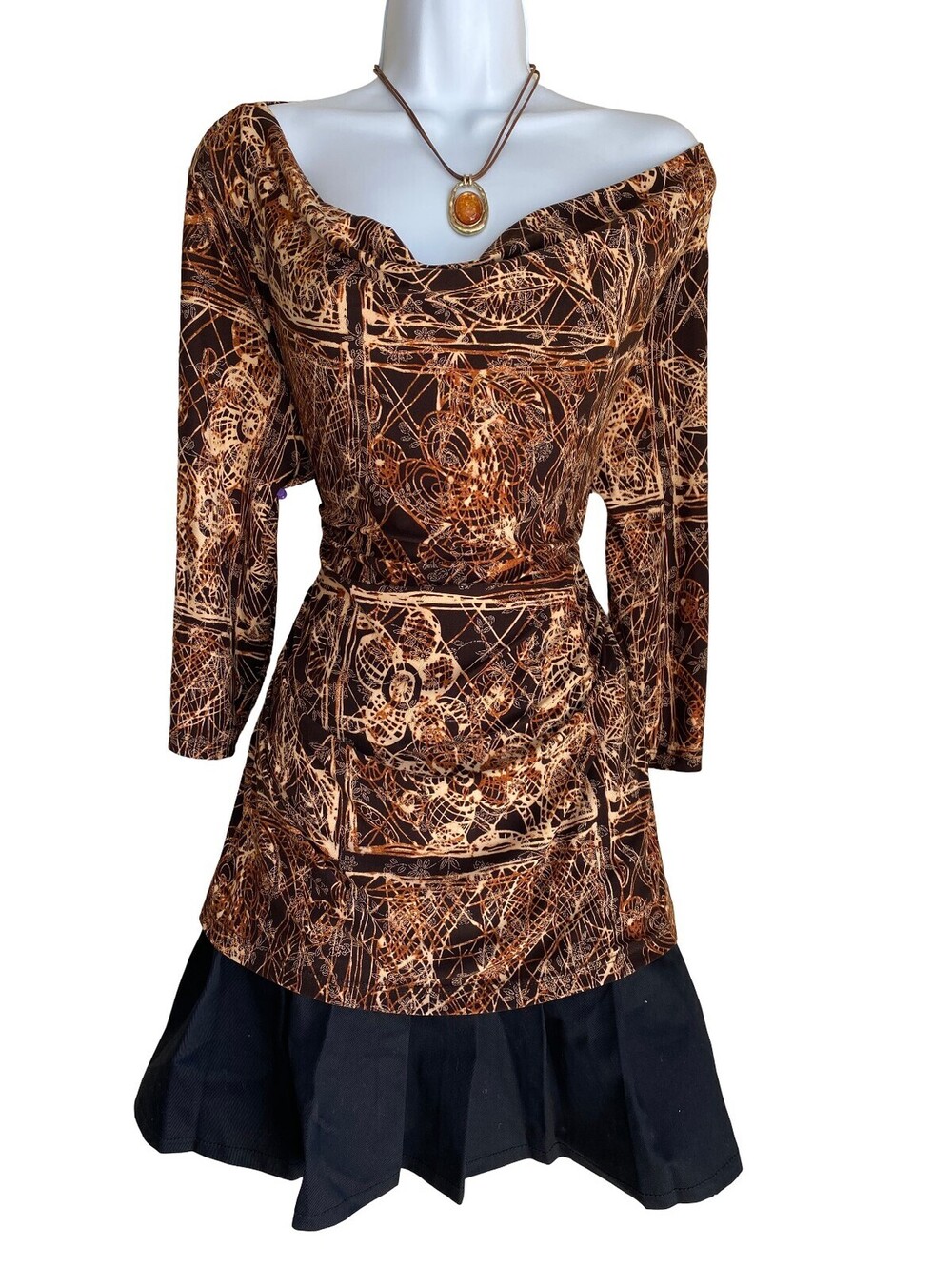 VTG I.N. Studio Plus 1X Brown Cowl Neck Boho Tunic Blouse Artsy Whimsigoth USA